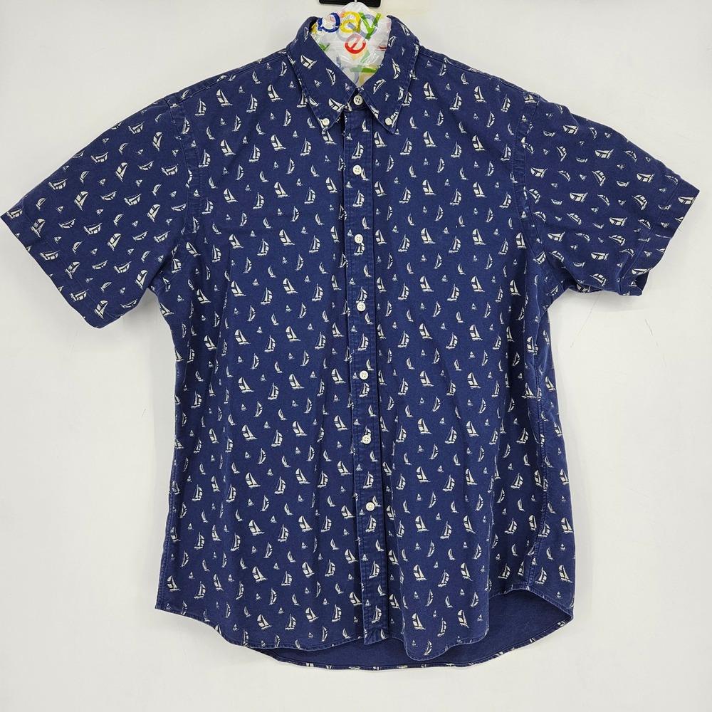 Ralph Lauren Shirt Mens Large Sailboats All Over Print Short Sleeve Blue